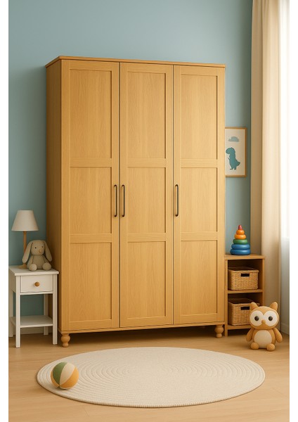 Alin Wood 3 Kapaklı Çekmeceli Dolap | Mdf Gövde | Ağaç Ayaklar | Fonksiyonel ve Şık Tasarım