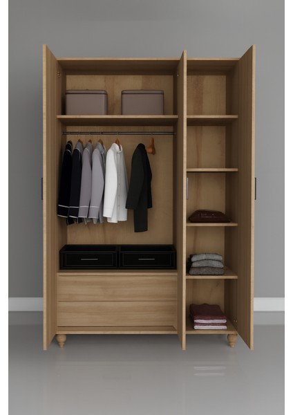 Alin Wood 3 Kapaklı Çekmeceli Dolap | Mdf Gövde | Ağaç Ayaklar | Fonksiyonel ve Şık Tasarım fiyatları