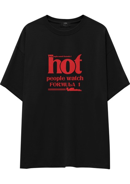 Hot People Watch Formula 1 Oversize Tişört - Siyah