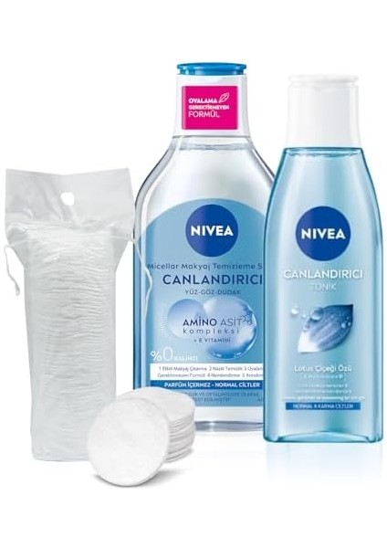 Nivea Canlandırıcı Micellar Makyaj Temizleme Suyu 400ML, Aminoasit, E Vitamini ve Nemlendirici Tonik 200ML fiyatları