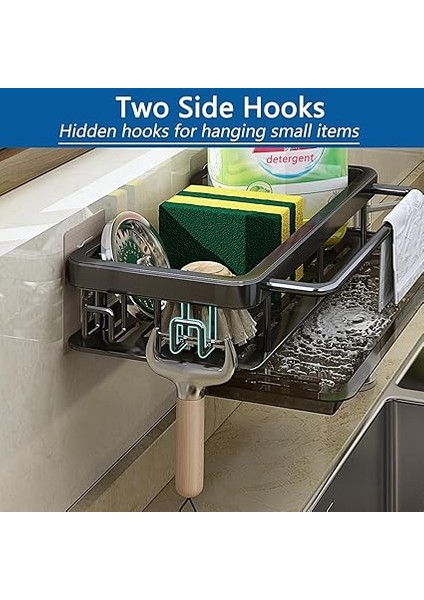 Minimalist Koyu Gri Lavabo Düzenleyici, Tahliye Tavası, Kancalar, Duvara Montaj, Mutfak ve Banyo Aksesuarları Tutucu indirimleri