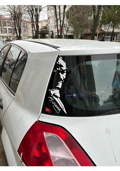 Major Selection Oto Aksesuar Sticker Beyaz Folyo Atatürk Silüeti ve Imzası