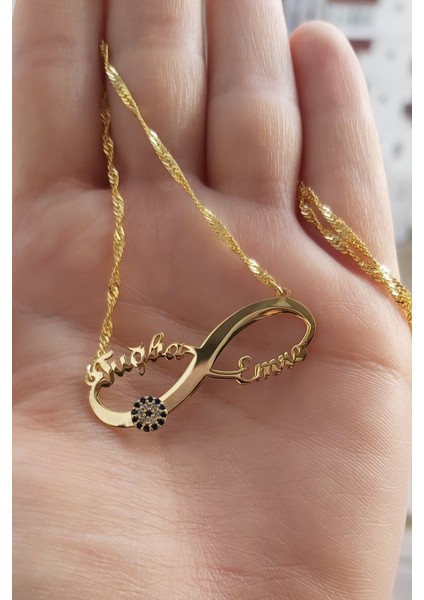 925 Ayar Gümüş 24 Ayar Altın Kaplama Nazar Boncuklu Sonsuzluk Kolye