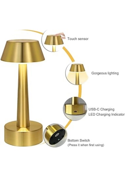 Hubstein Işık Ayarlı Dokunmatik Mantar Masa Lambası Metal 3 Işık Renkli Şarjlı Masa Lambası Gold modelleri