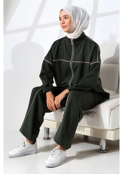 Kadın Haki Yeşili Mevsimlik Penye Alt Üst Spor ve Rahat Tesettür Takım modelleri