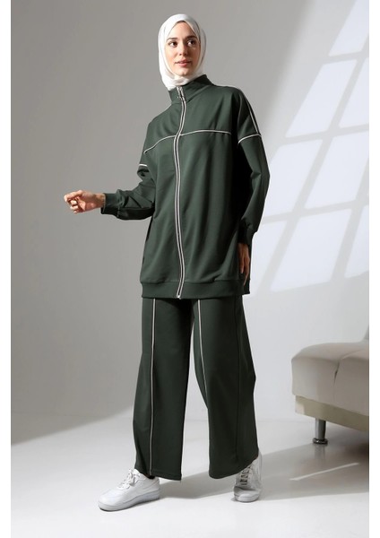 Kadın Haki Yeşili Mevsimlik Penye Alt Üst Spor ve Rahat Tesettür Takım fırsatları
