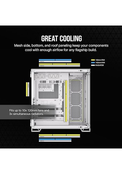 6500X Mid-Tower Atx Çift Bölmeli Pc Kasası - Panoramik Temperli Cam - Ters Bağlantı Anakart Uyumlu - Fan Dahil Değildir - Beyaz indirimleri