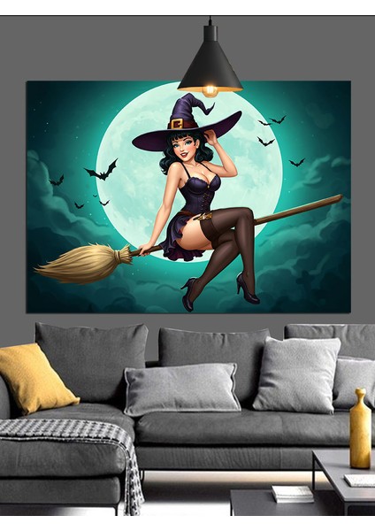 Cadı Süpürge Ay Uçuş Dekoratif Kanvas - Mdf Ahşap Tablo fiyatları