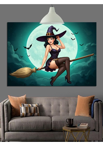 Cadı Süpürge Ay Uçuş Dekoratif Kanvas - Mdf Ahşap Tablo modelleri