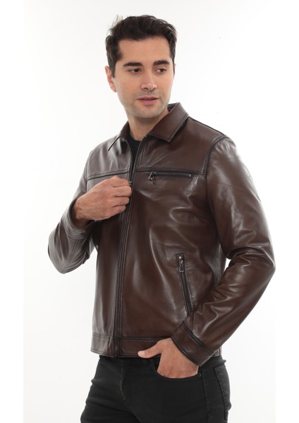 Erkek Hakiki Deri Mont - Ravero, Gömlek Yaka ve Fermuarlı Cepler ile Şık Tasarım fiyatları