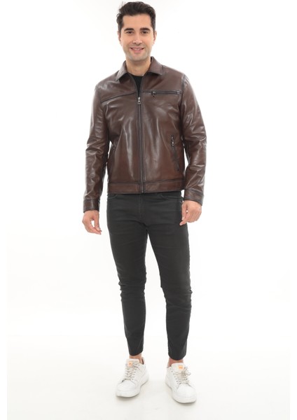 Erkek Hakiki Deri Mont - Ravero, Gömlek Yaka ve Fermuarlı Cepler ile Şık Tasarım modelleri