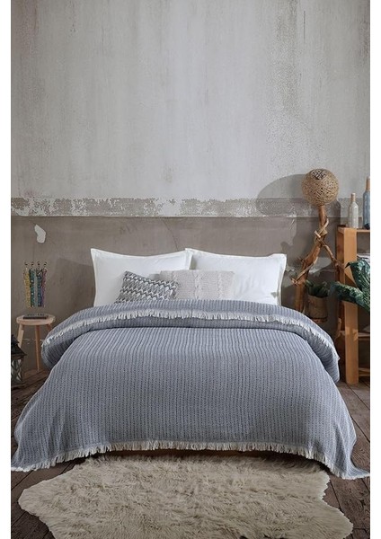 Vera Lacivert Çift Kişilik Pike 200 x 220 cm Yatak Koltuk Örtüsü Pamuklu Tv Battaniyesi Lacivert