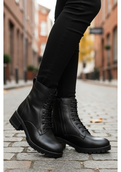 Siyah Hakiki Deri Bağcıklı Kadın Bot 2680-1 Z modelleri