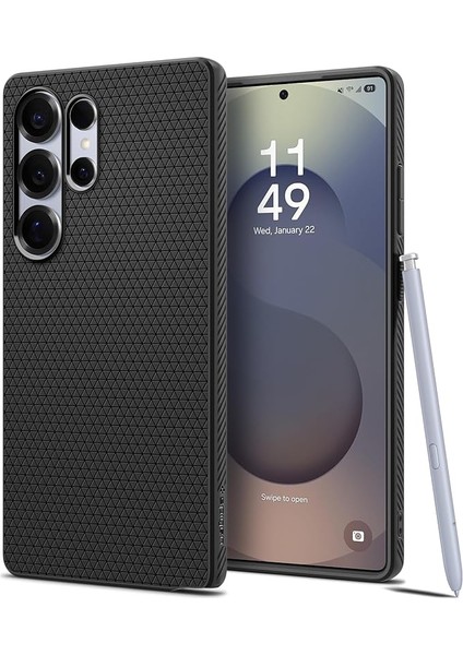 Galaxy S25 Ultra ile Uyumlu Ince Kılıf Liquid Air Hava Kanalı Teknolojisi Askeri Sınıf Koruma Matte Black Dokulu Yüzey Kapak - ACS08953
