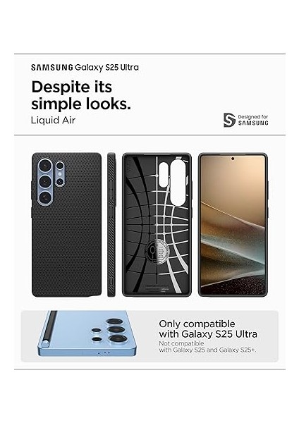 Galaxy S25 Ultra ile Uyumlu Ince Kılıf Liquid Air Hava Kanalı Teknolojisi Askeri Sınıf Koruma Matte Black Dokulu Yüzey Kapak - ACS08953 fiyatları