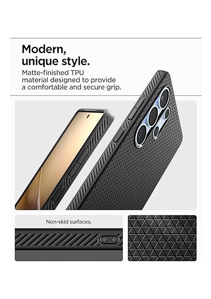Galaxy S25 Ultra ile Uyumlu Ince Kılıf Liquid Air Hava Kanalı Teknolojisi Askeri Sınıf Koruma Matte Black Dokulu Yüzey Kapak - ACS08953 fırsatları