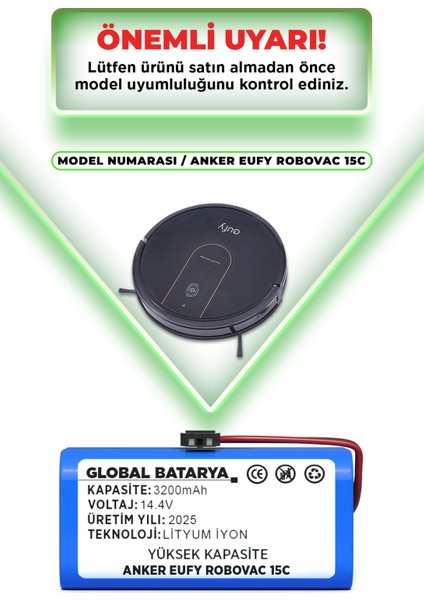 Anker Eufy Robovac 15C Robot Süpürge Bataryası 14.4v 3200mAh Li-ion Pil (Yüksek Kapasite) indirimleri