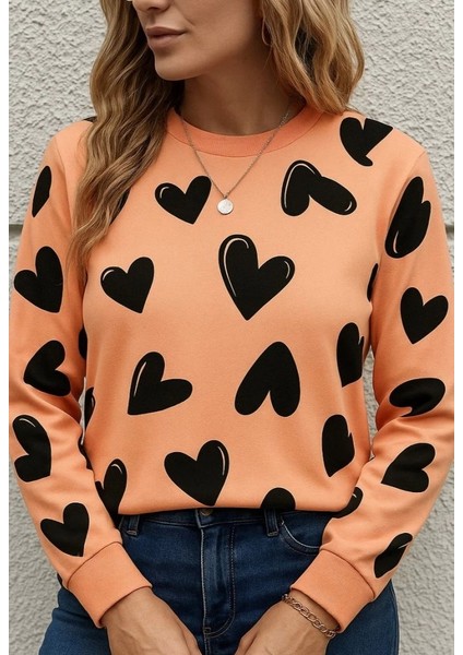 Mdb Kadın Uzun Kollu Bisiklet Yaka Kalp Desenli Iki Iplik Bluz fiyatları