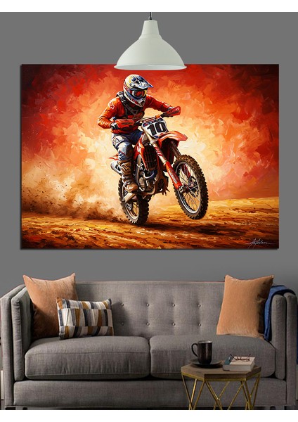 Motosiklet Süren Kasklı Adam Dekoratif Kanvas - Mdf Ahşap Tablo fiyatları