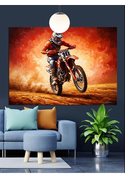 Motosiklet Süren Kasklı Adam Dekoratif Kanvas - Mdf Ahşap Tablo fırsatları