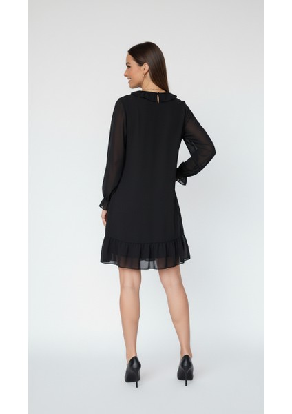 Fırfır Yaka Tül Detay Şifon Elbise fırsatları