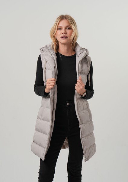 MOANA26 KADIN YELEK Kapüşonlu Uzun Şişme Yelek fiyatları