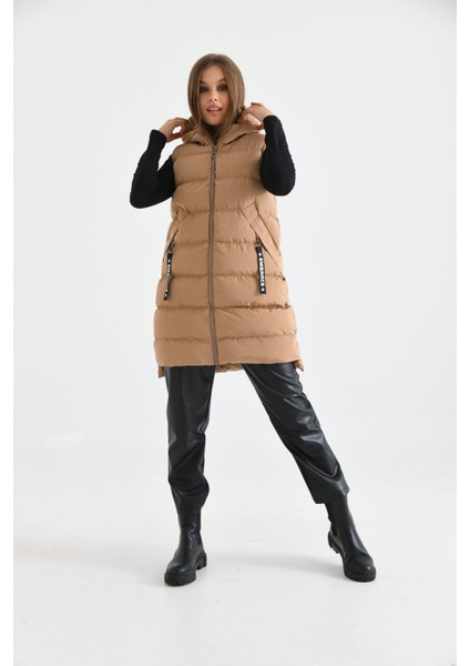 Kadın Uzun Şişme Yelek Camel RBN2031 indirimleri