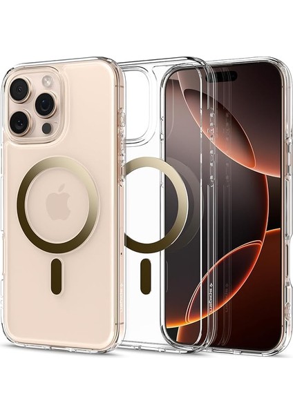 iPhone 16 Pro ile Uyumlu Ince Magsafe Kılıf Ultra Hybrid Sararma Karşıtı Duraclear Hava Kanalı Teknolojisi Askeri Sınıf Koruma Magfit Gold Şeffaf Kapak - ACS08132
