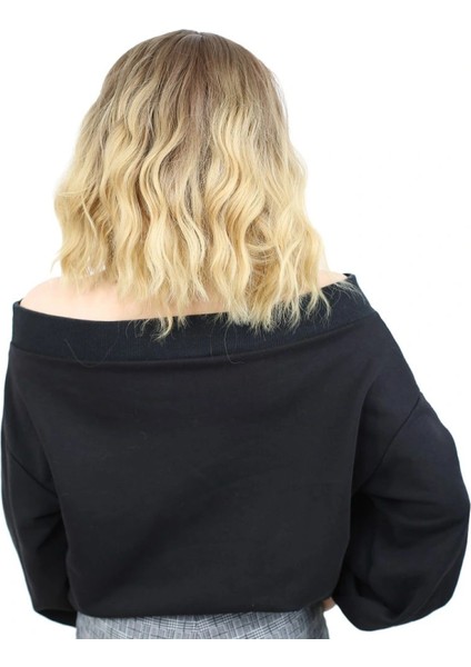 Fiber Sentetik Kısa Dalgalı Perçemsiz Peruk - Kumral / Sarı Ombreli fırsatları