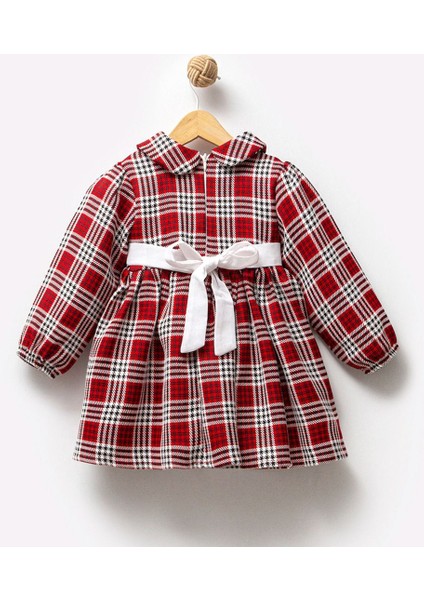 CV-7289 Kız Çocuk Peter Pan Yaka, Düğme ve Plise Detaylı Ön Tasarımlı Vintage Ekose Elbise fiyatları