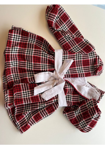 CV-7289 Kız Çocuk Peter Pan Yaka, Düğme ve Plise Detaylı Ön Tasarımlı Vintage Ekose Elbise