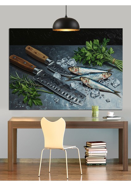 Metal Masada Mutfak Bıçakları Dekoratif Kanvas - Mdf Ahşap Tablo
