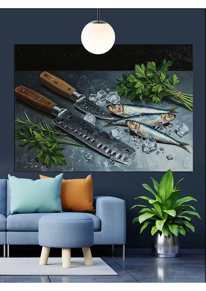 Metal Masada Mutfak Bıçakları Dekoratif Kanvas - Mdf Ahşap Tablo fiyatları