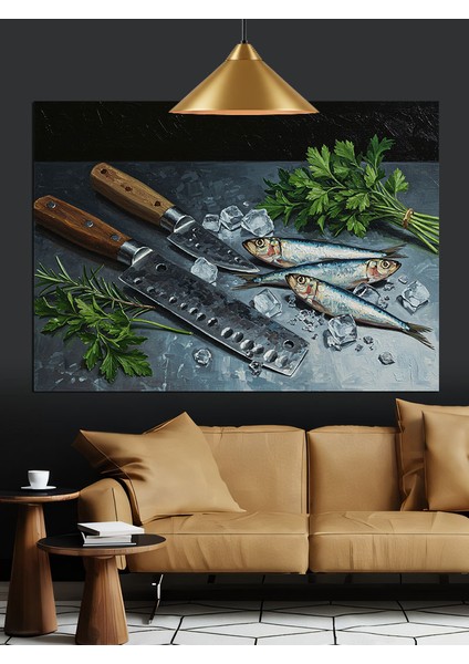 Metal Masada Mutfak Bıçakları Dekoratif Kanvas - Mdf Ahşap Tablo modelleri