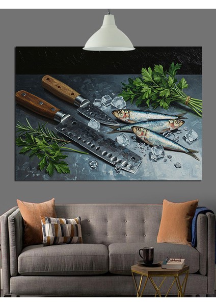 Metal Masada Mutfak Bıçakları Dekoratif Kanvas - Mdf Ahşap Tablo indirimleri