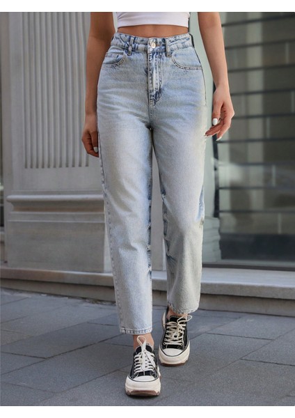 Kadın Buz Mavi Likralı Boyfriend Momjean modelleri