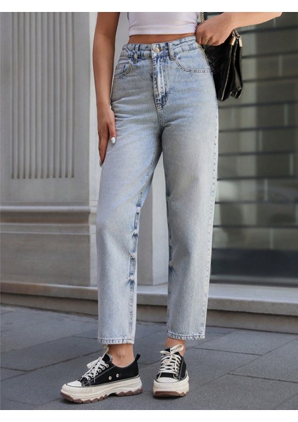 Kadın Buz Mavi Likralı Boyfriend Momjean indirimleri