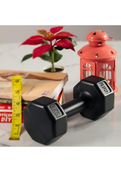 Sports Plastik Dambıl Seti, 2 kg x 2 Adet, Siyah, Çimento Dolgulu