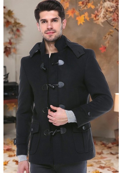 PLT8379 Dewberry Erkek Palto-Açık Siyah