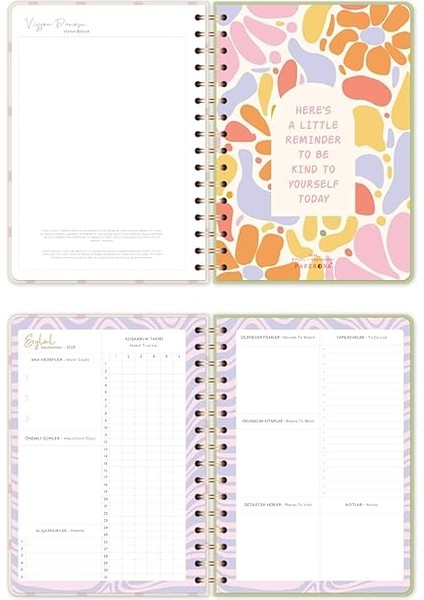 A5 Spiralli Renkli Akademik Ajanda 16 Aylık Motivasyon Sayfalı - Krem indirimleri