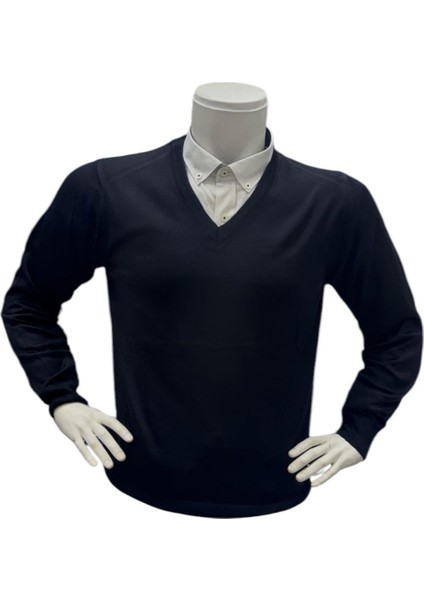 Uzun Kollu Lacivert V Yaka Kazak (Unisex) fiyatları