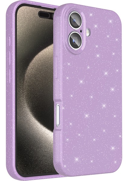 iPhone 16 Plus Kılıf Kamera Korumalı Simli Lüks Nxxa Koton Kapak - Lila