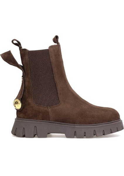 Elit Thalvora Kadın Hakiki Süet Deri Chelsea Bot Kahverengi