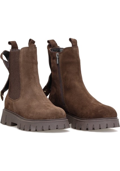 Elit Thalvora Kadın Hakiki Süet Deri Chelsea Bot Kahverengi fırsatları