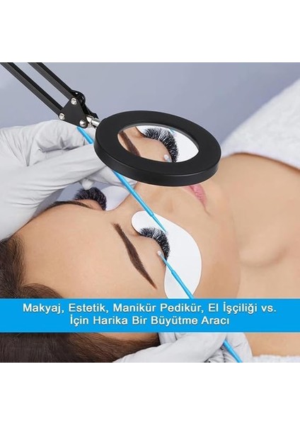 Hareketli 8x Büyüteçli LED Işıklı Masa Çalışma Lambası - Mengeneli (Beyaz) indirimleri