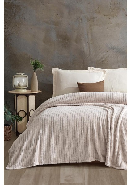 Tekstil Comfy | Çizgili Tek Kişilik Battaniye Krem