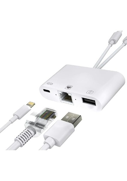 3 In1 Şarj Adaptörü Lightning Type-C Girişini Kamera Fotoğraf Makinesi Lan Ethernet Girişine Çevirici Dönüştürücü Tip-C RJ45 Girişli Iphone ile Uyumlu ZR814 fiyatları