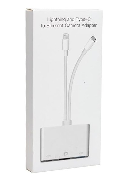 3 In1 Şarj Adaptörü Lightning Type-C Girişini Kamera Fotoğraf Makinesi Lan Ethernet Girişine Çevirici Dönüştürücü Tip-C RJ45 Girişli Iphone ile Uyumlu ZR814 modelleri