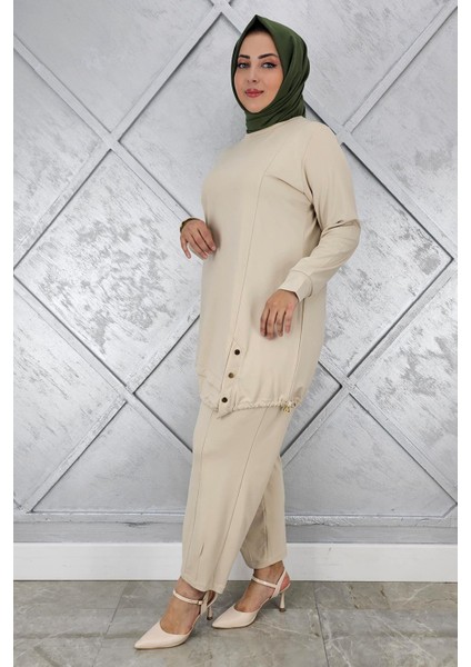 Kadın Düğme Bağcık Detaylı Tesettür Takım