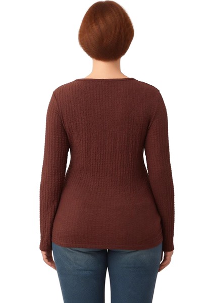 Kadın Gofre Dokulu V Yaka Uzun Kollu Örme Üst Kaliteli Şık Rahat Modern Zarif Günlük fiyatları